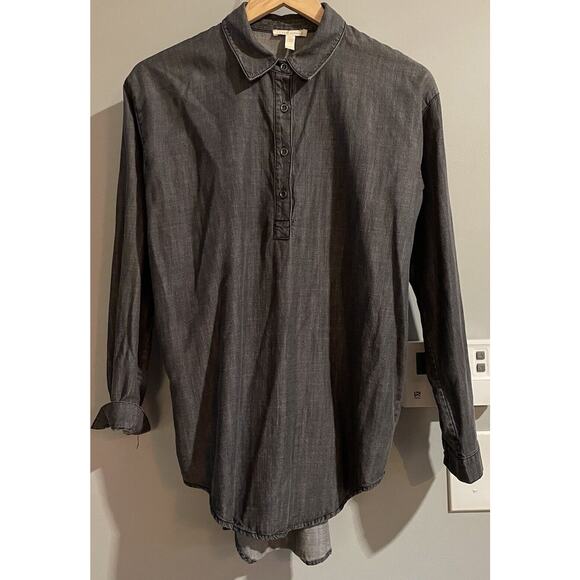 Eileen Fisher Top Tencel Organic Cotton Denim Collared‎ Pullover Womens XXS - Picture 1 of 7